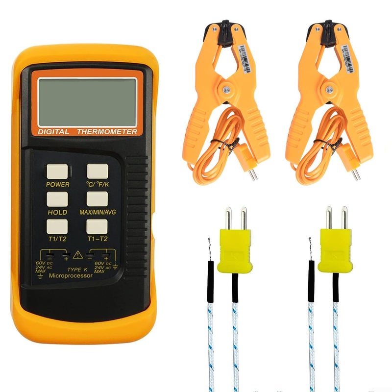 HOgardenME K Type Thermocouple Thermometer(-50~1300°C) Digital Dual Channel 2 Thermometer Pipe Clamp 2 Thermocouple Sensor Probes Pipe Temperature Clamp Thermocouple High Accuracy Readings - Image 1
